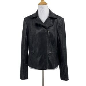 Cache Jacket Womens 10 Black Faux Leather Motorcycle Full Zip Pocket Stretch